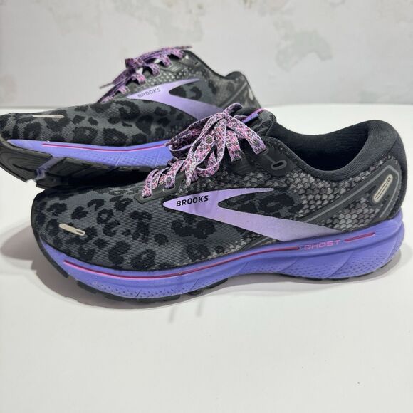 Brooks Shoes - Brooks Ghost 14 Womens 8.5 B Electric Cheetah Leopard Running Shoes Purple